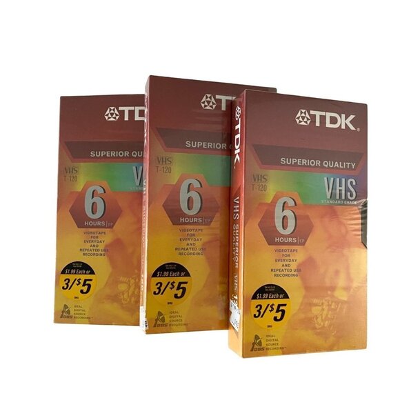 Set of 3 TDK Blank VHS Video Tapes New Factory Sealed - Picture 1 of 3